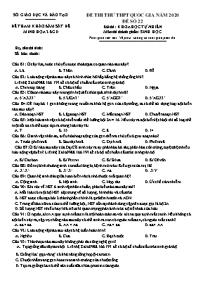 Đề thi thử THPT Quốc gia môn Sinh học năm 2020 - Đề số 22